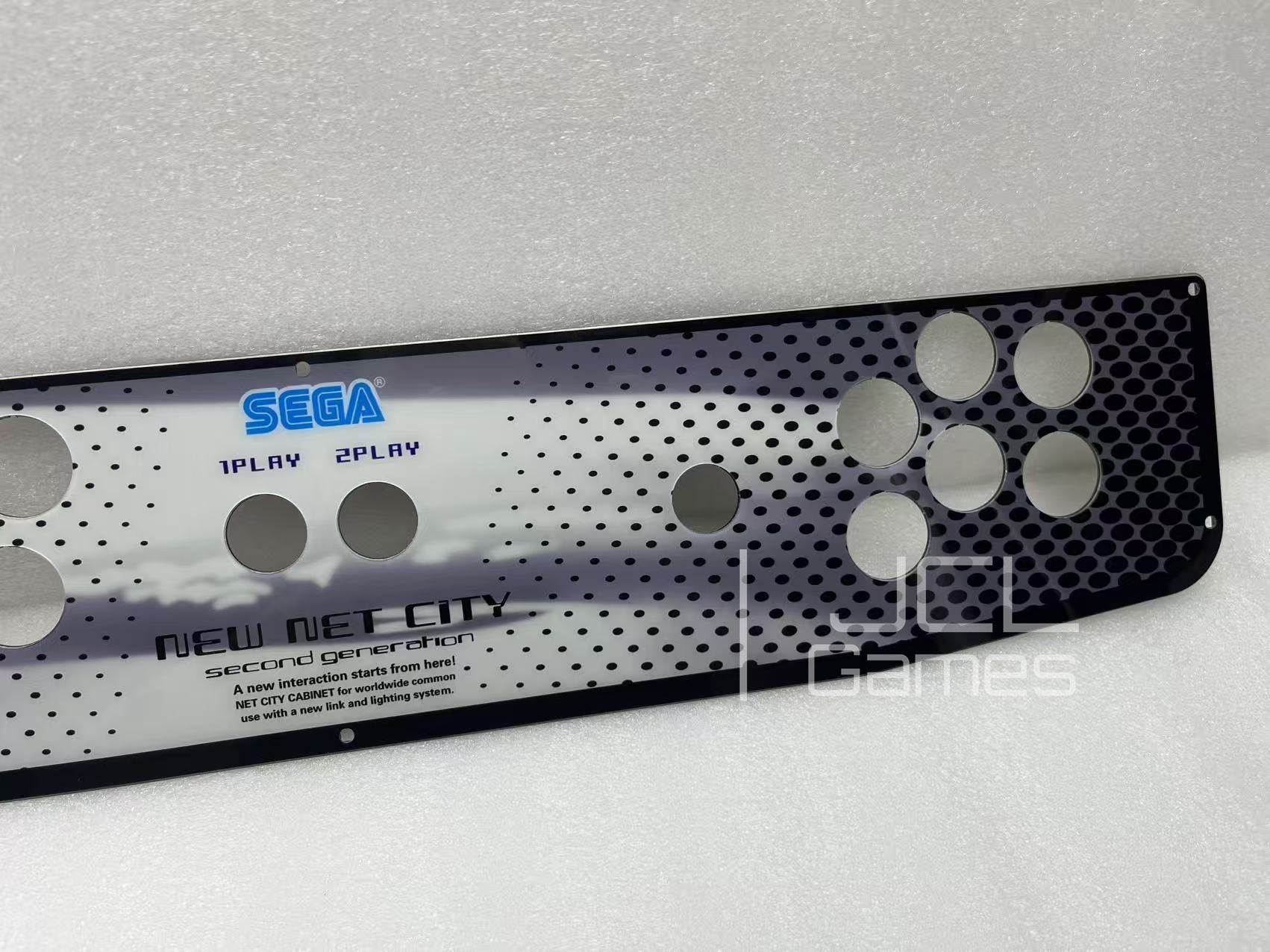 Close up of stainless steel material on Sega arcade panel 2