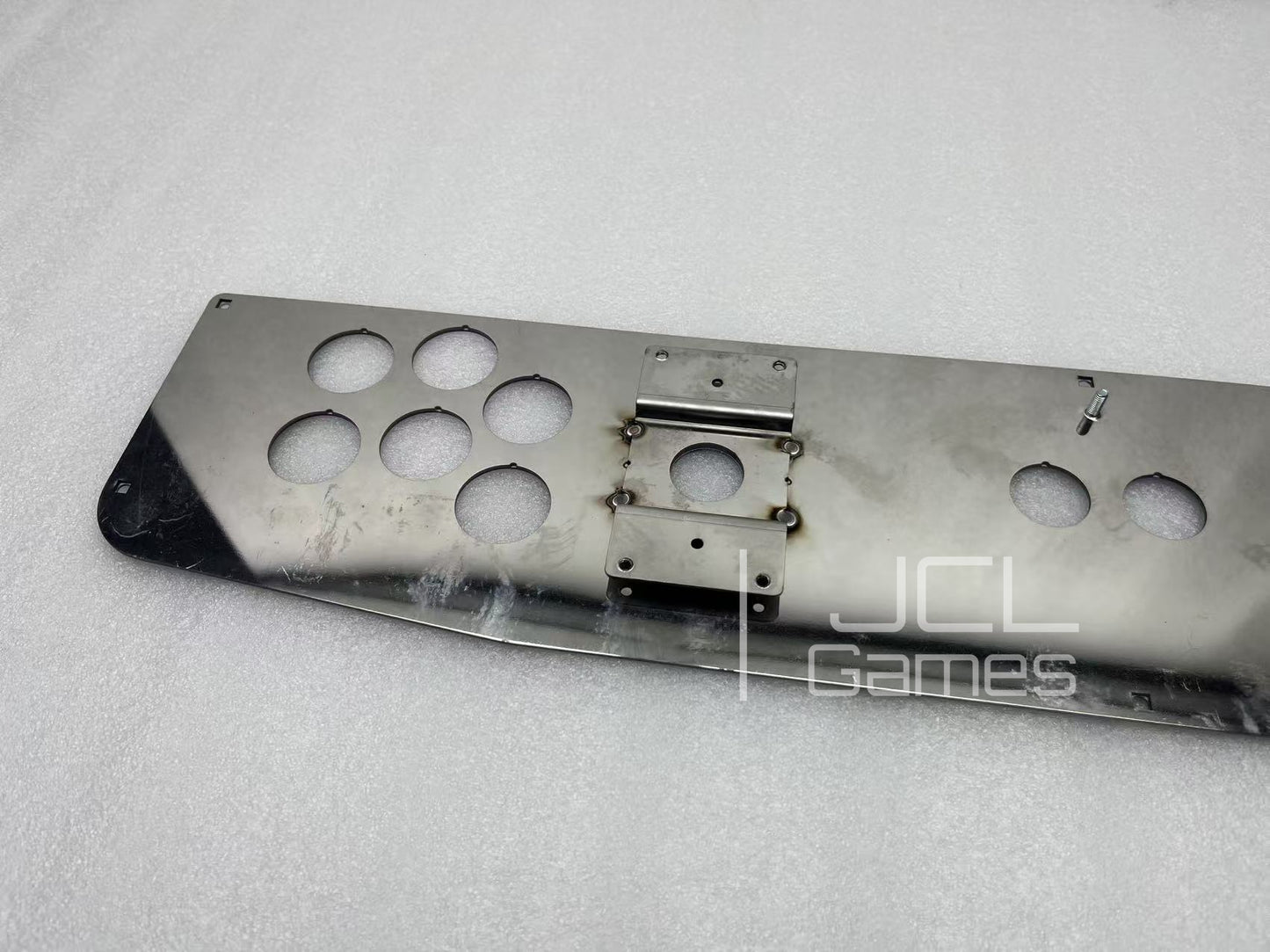 Close up of back view and mounting holes for 1:1 reproduction arcade console panel